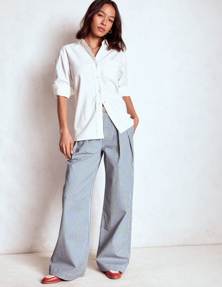Brompton Wide Leg Trousers-Blue Stripe