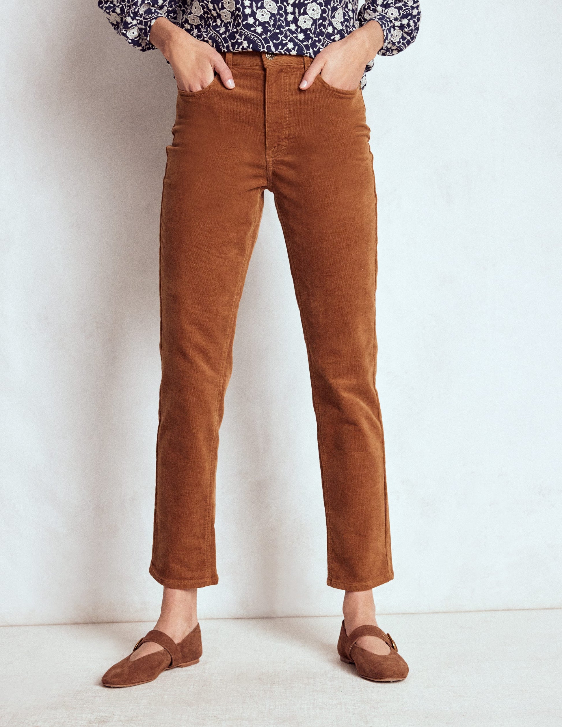 High-Waisted Cord Slim Jeans-Ginger-4