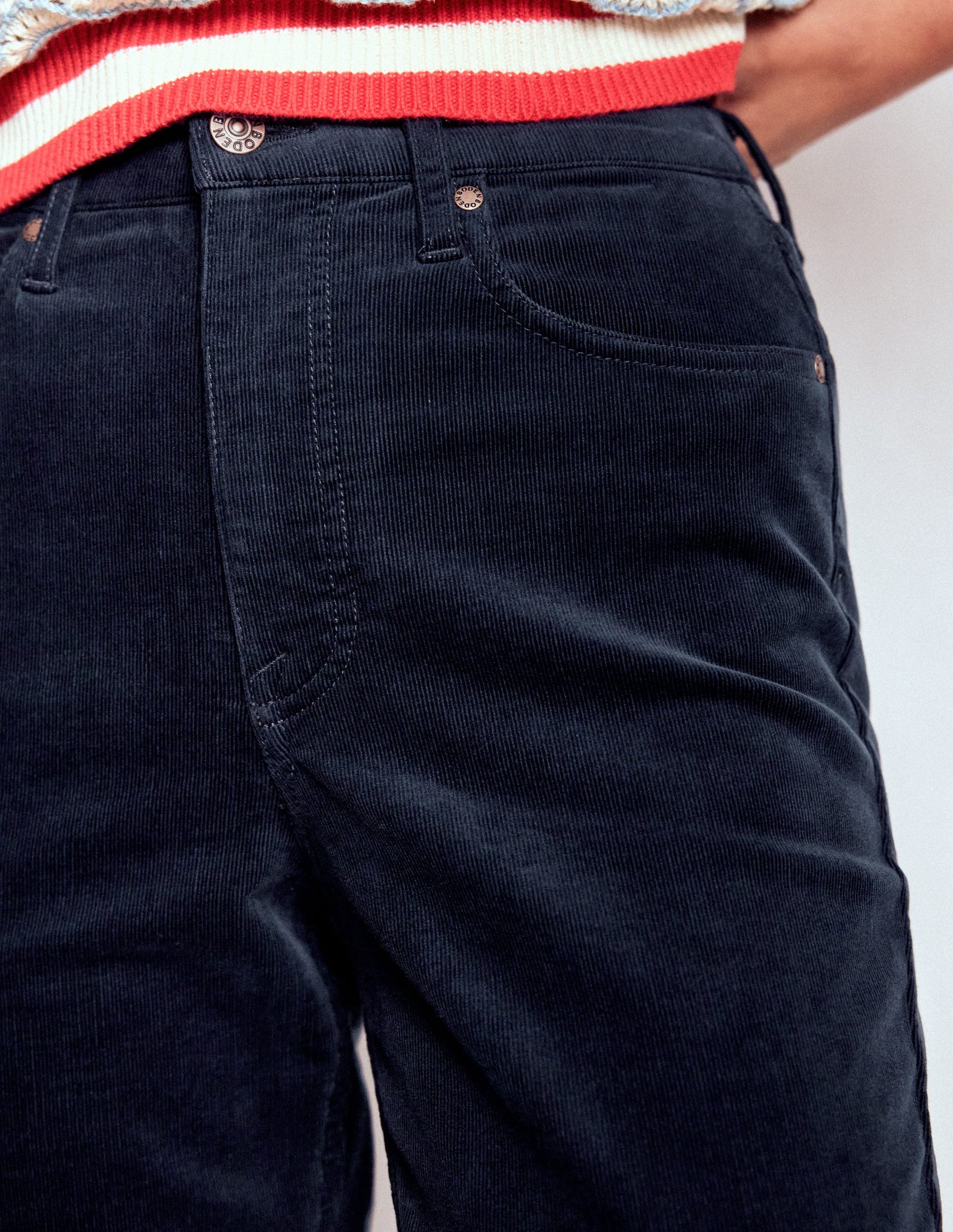 High-Waisted Cord Slim Jeans-Navy-2