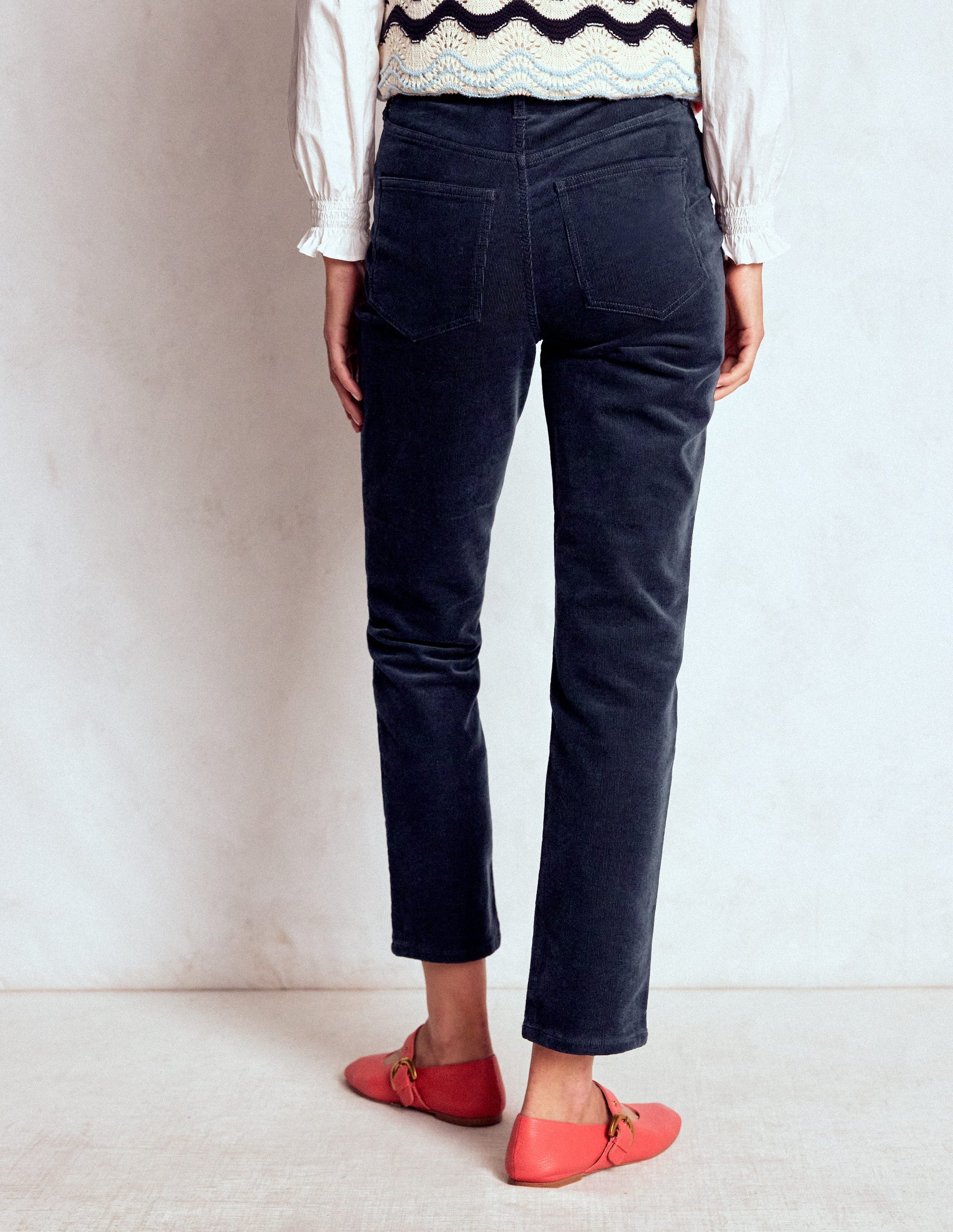 High-Waisted Cord Slim Jeans-Navy-4
