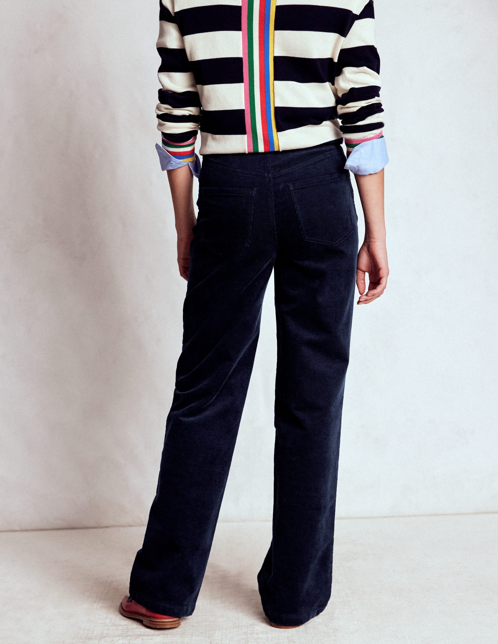 High Rise Cord Column Jeans-Navy - Image 3