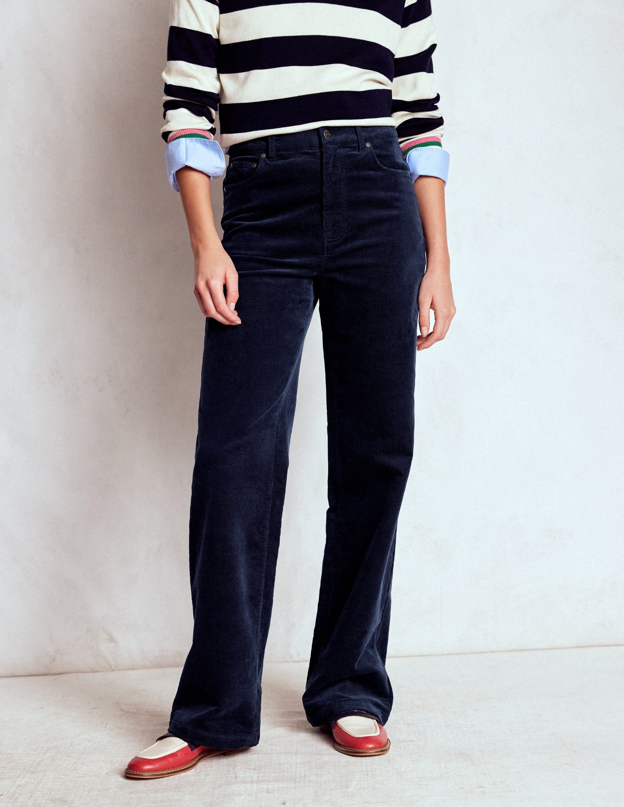 High Rise Cord Column Jeans-Navy - Image 4