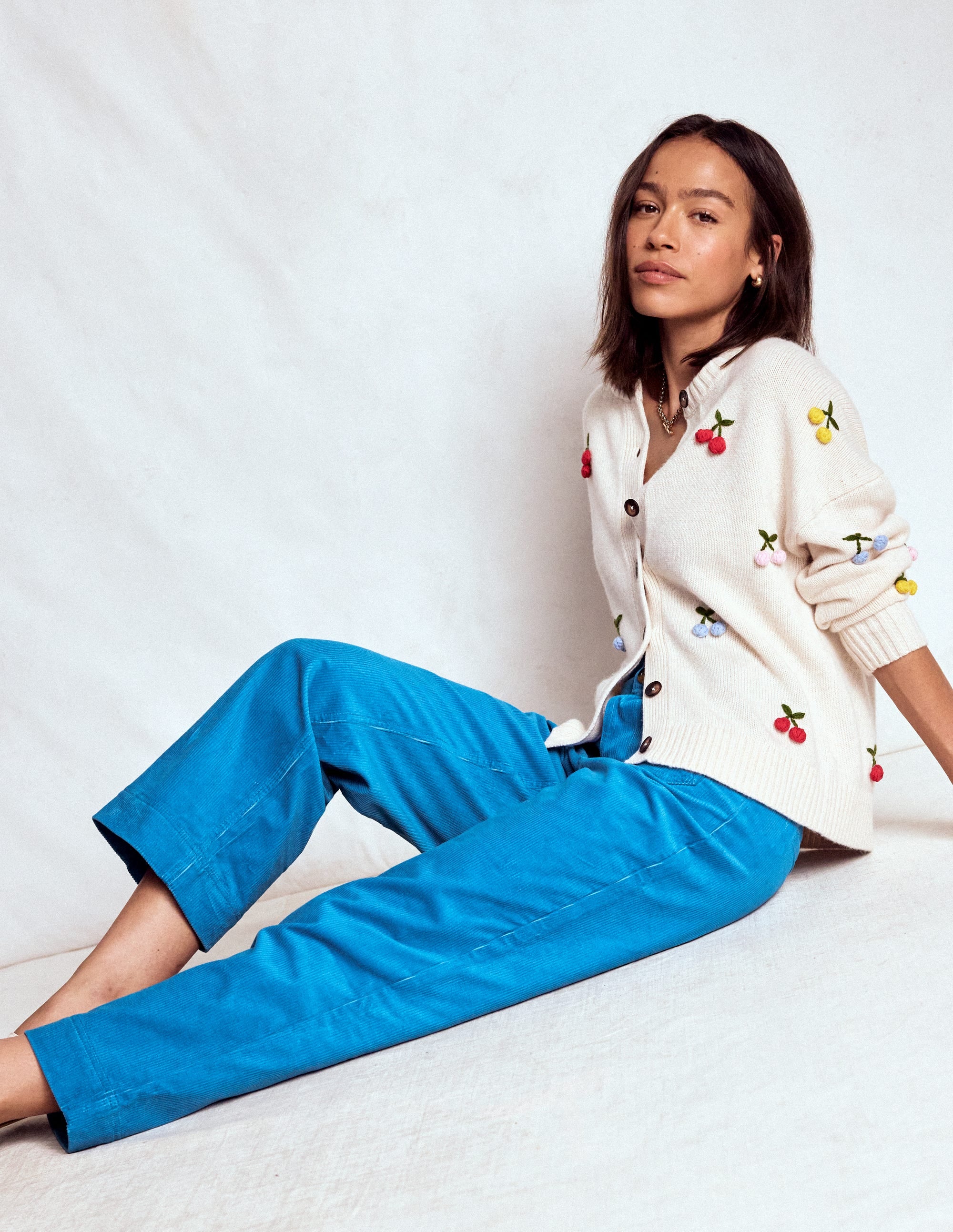 Primrose Cord Trousers-Bright Blue - Image 1