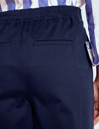 Pull-on Cropped Trousers-Navy-3