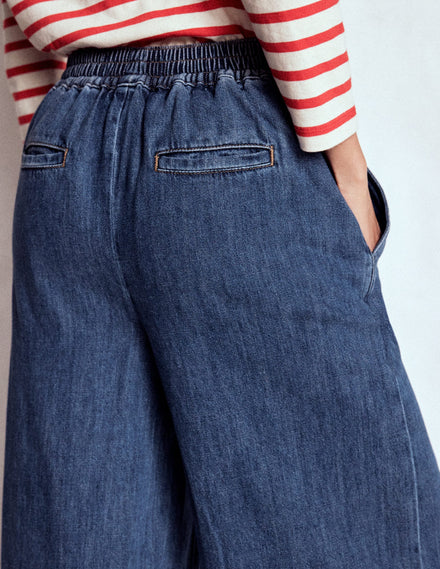 Pull-on Denim Trousers-MID WASH