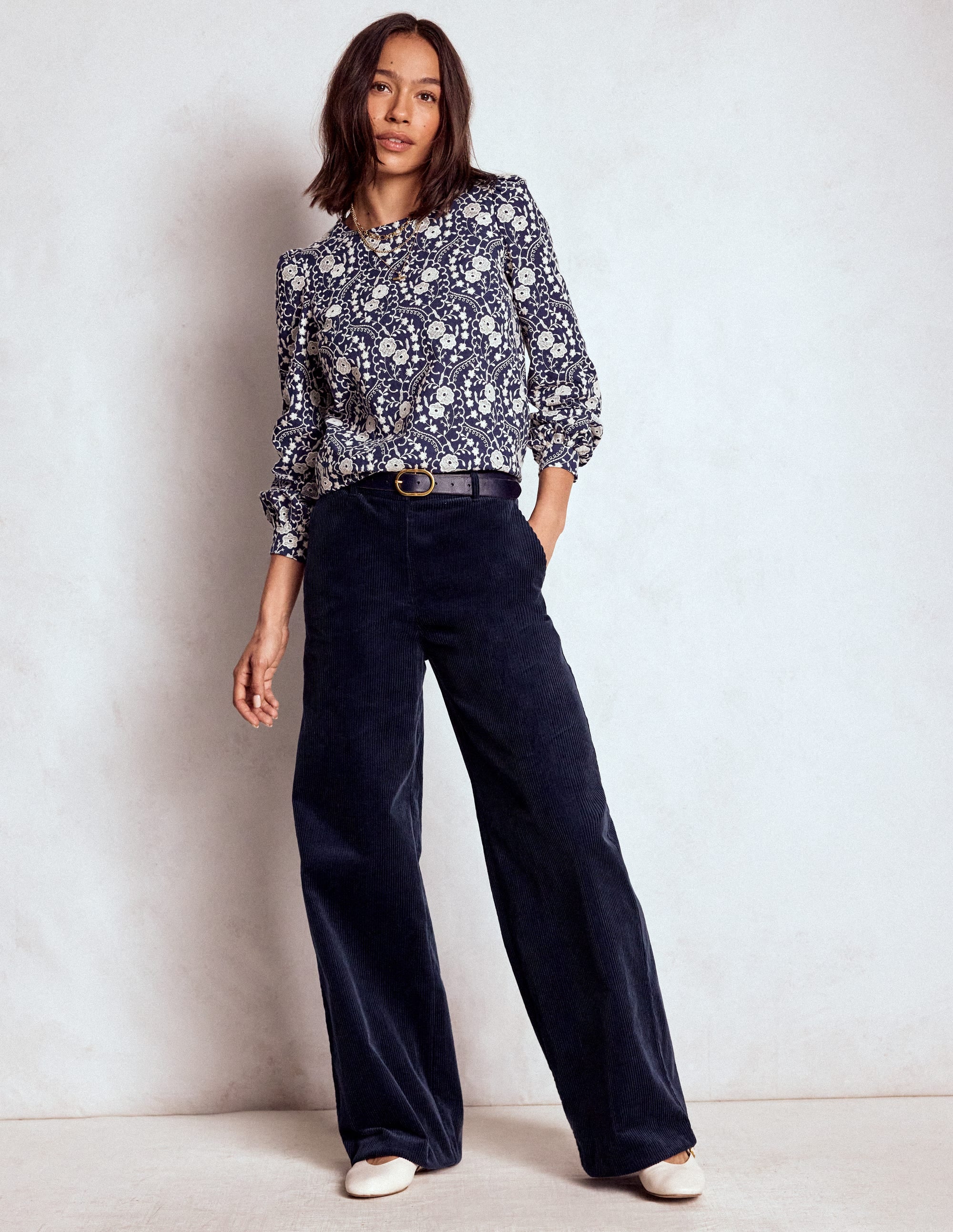 Belgravia Chunky Cord Trousers-Navy - Image 5