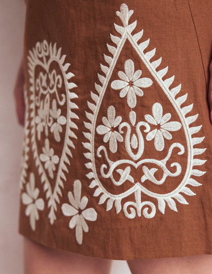 Embroidered Linen Skirt-Russet Embroidery-3