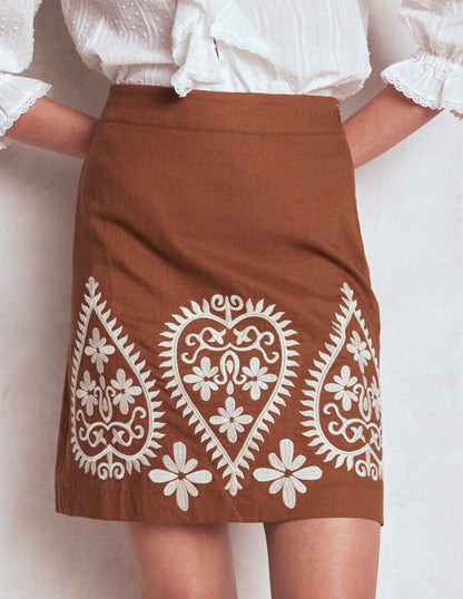 Embroidered Linen Skirt-Russet Embroidery-5