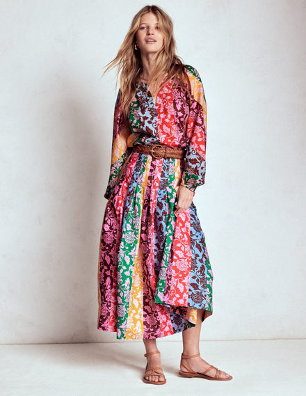 Valentina Poplin Midi Skirt-Multi, Ornate Vine Hotch