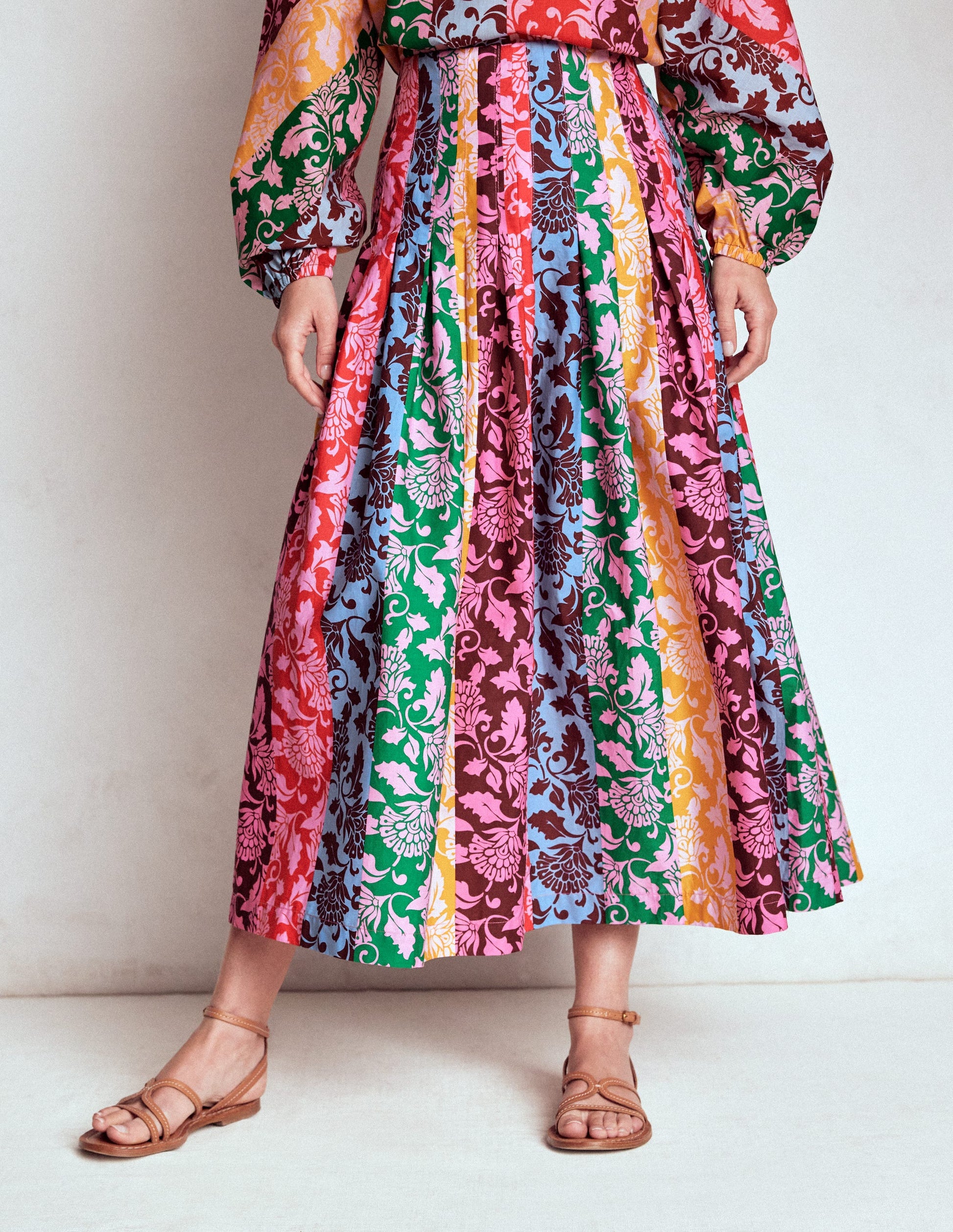 Valentina Poplin Midi Skirt-Multi, Ornate Vine Hotch-4