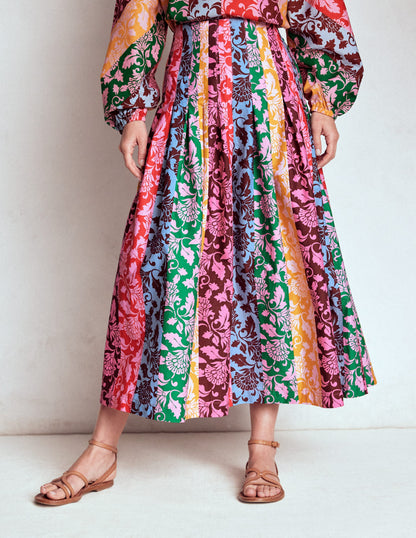 Valentina Poplin Midi Skirt-Multi, Ornate Vine Hotch-4