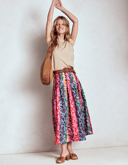 Valentina Poplin Midi Skirt-Multi, Ornate Vine Hotch-5