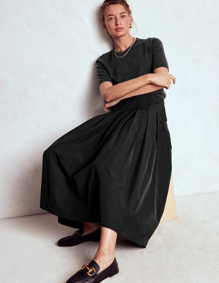 Valentina Taffeta Midi Skirt-Black