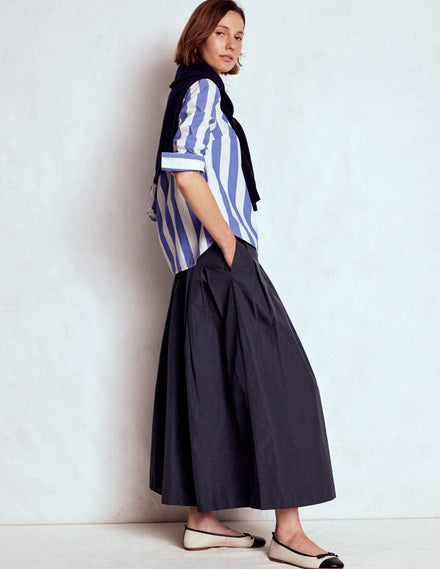 Valentina Taffeta Midi Skirt-Navy