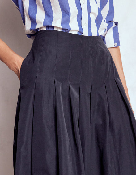 Valentina Taffeta Midi Skirt-Navy