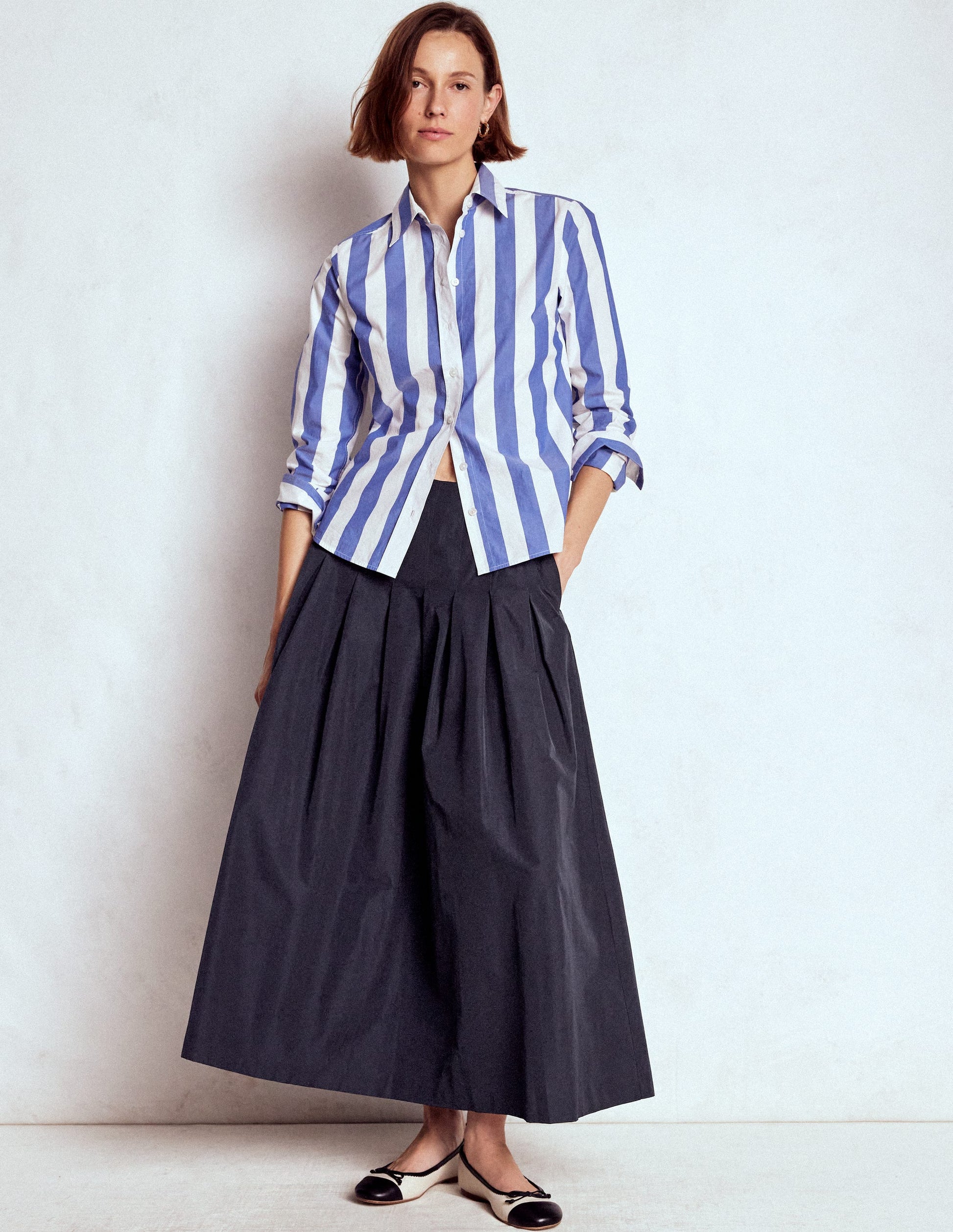 Valentina Taffeta Midi Skirt-Navy-4