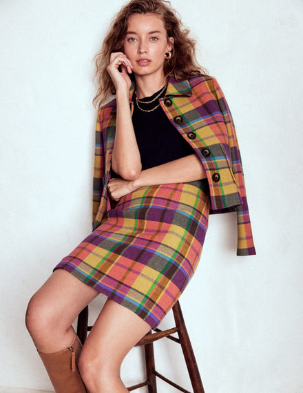 Gia Wool Short Skirt-PoppyRed and Pink Multigingham