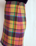 Wool A-Line Skirt-Yellow, Pink and Green Check
