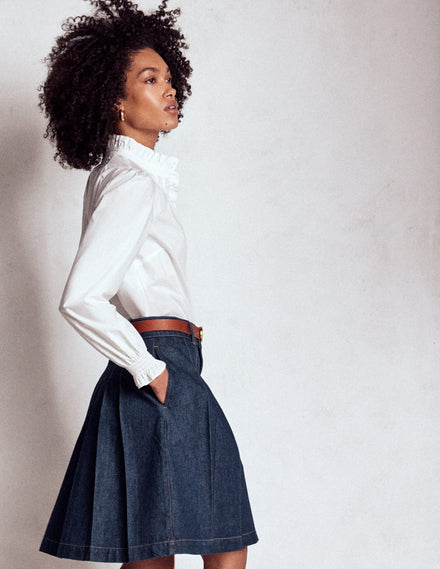 Pleated Denim Skirt-Indigo