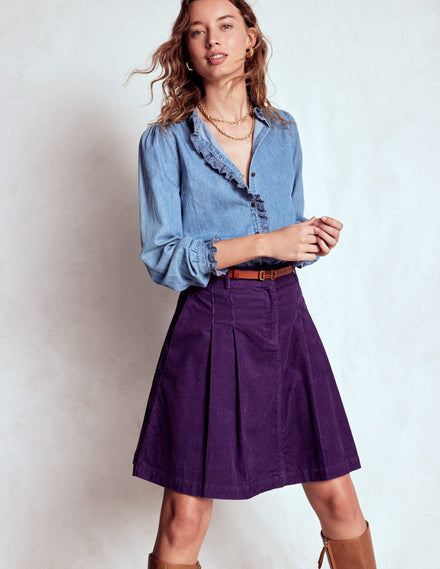 Pleated Cord Skirt-Mystical Purple