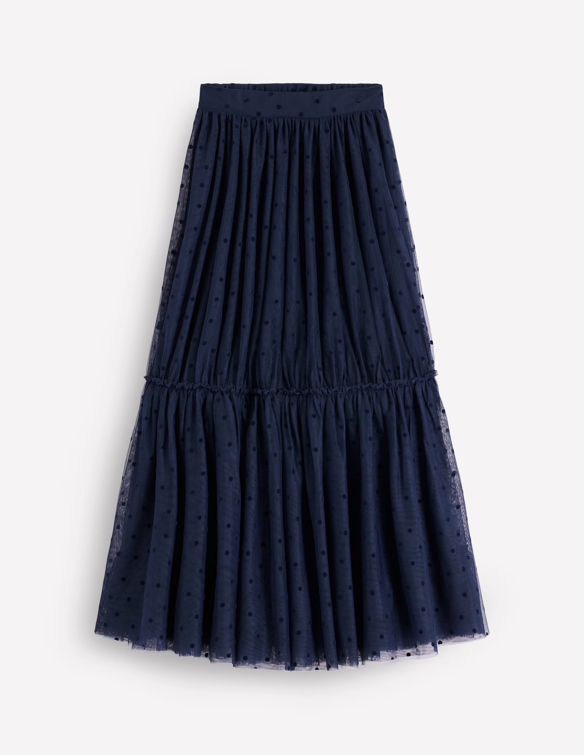 Anna Tulle Midi Skirt-Navy Flocked Spot-6