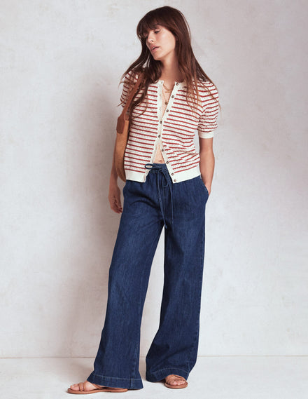 Drawcord Denim Trousers-MID WASH