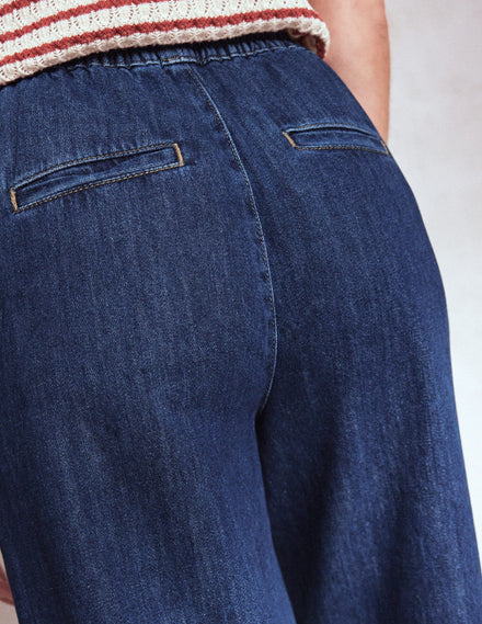 Drawcord Denim Trousers-MID WASH