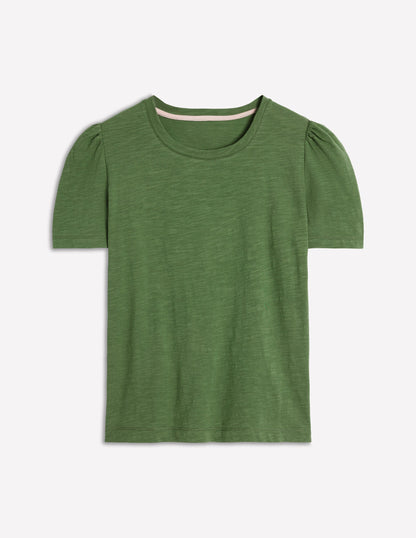 Cotton Puff Sleeve T-Shirt-Safari Green-5