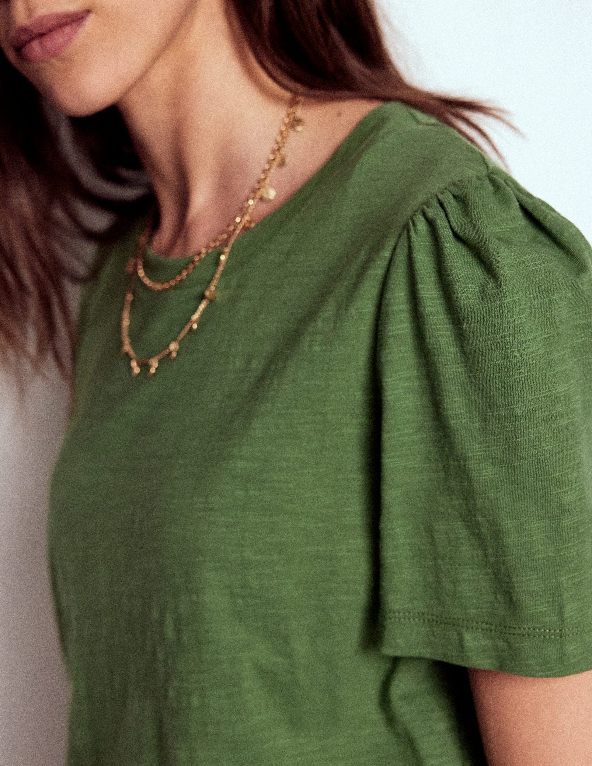 Cotton Puff Sleeve T-Shirt-Safari Green-2
