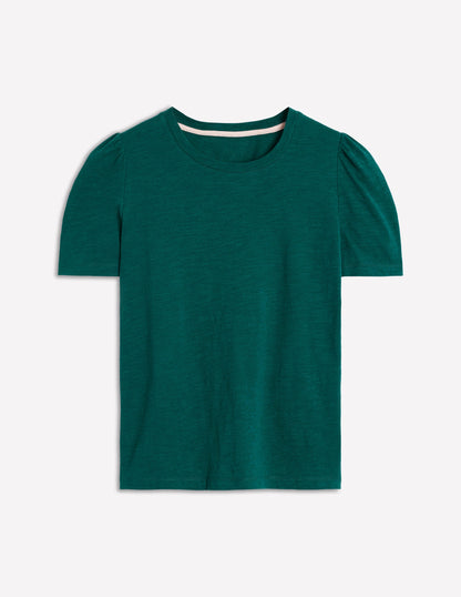 Cotton Puff Sleeve T-Shirt-Drake Green-5