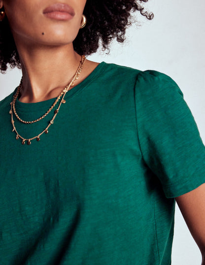 Cotton Puff Sleeve T-Shirt-Drake Green-2