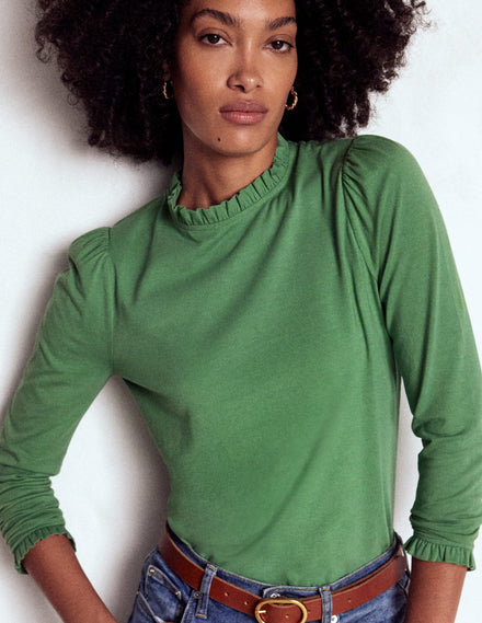 Supersoft Frill Detail Top-Newt Green