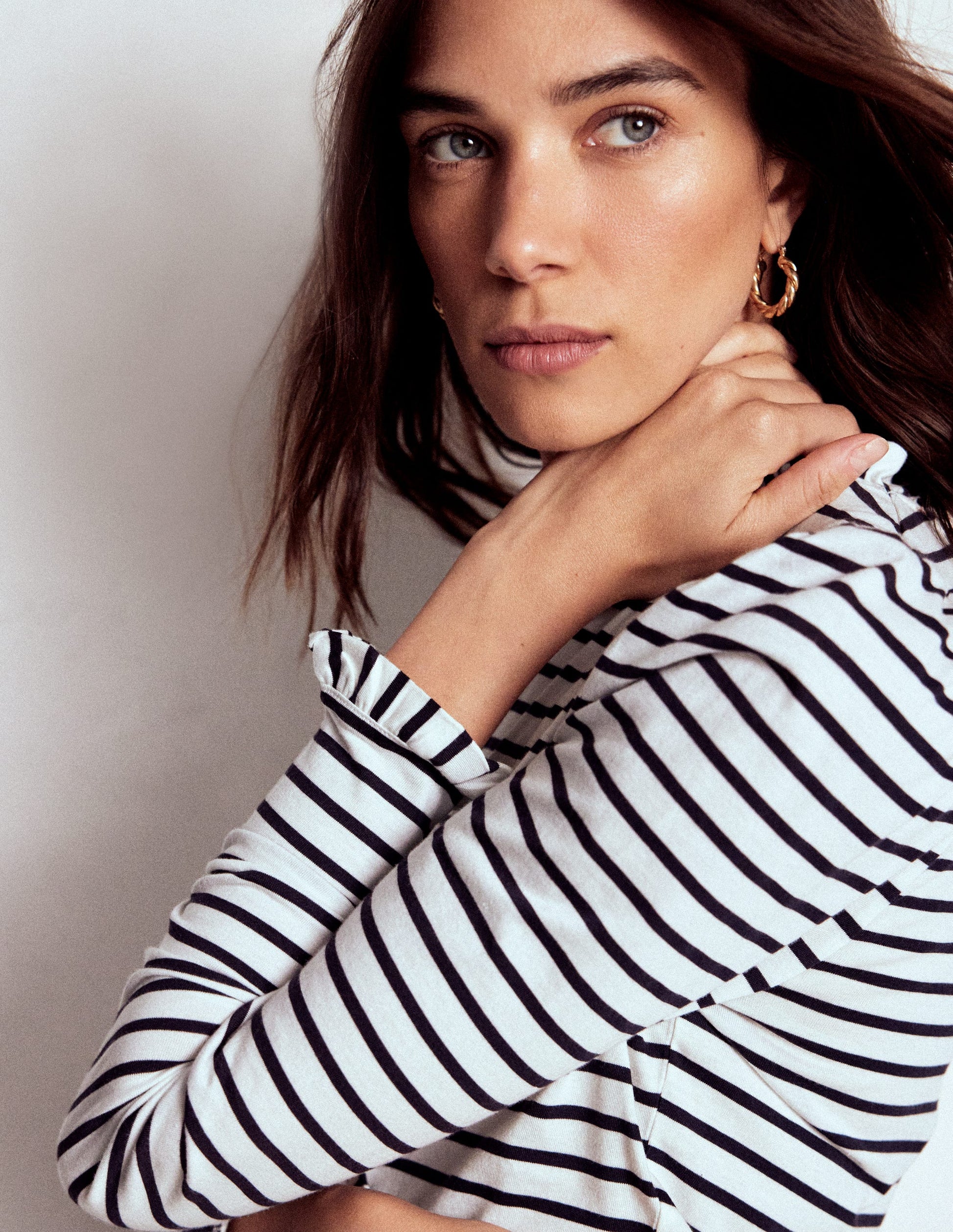 Supersoft Frill Detail Top-Ivory / Navy Stripe-1