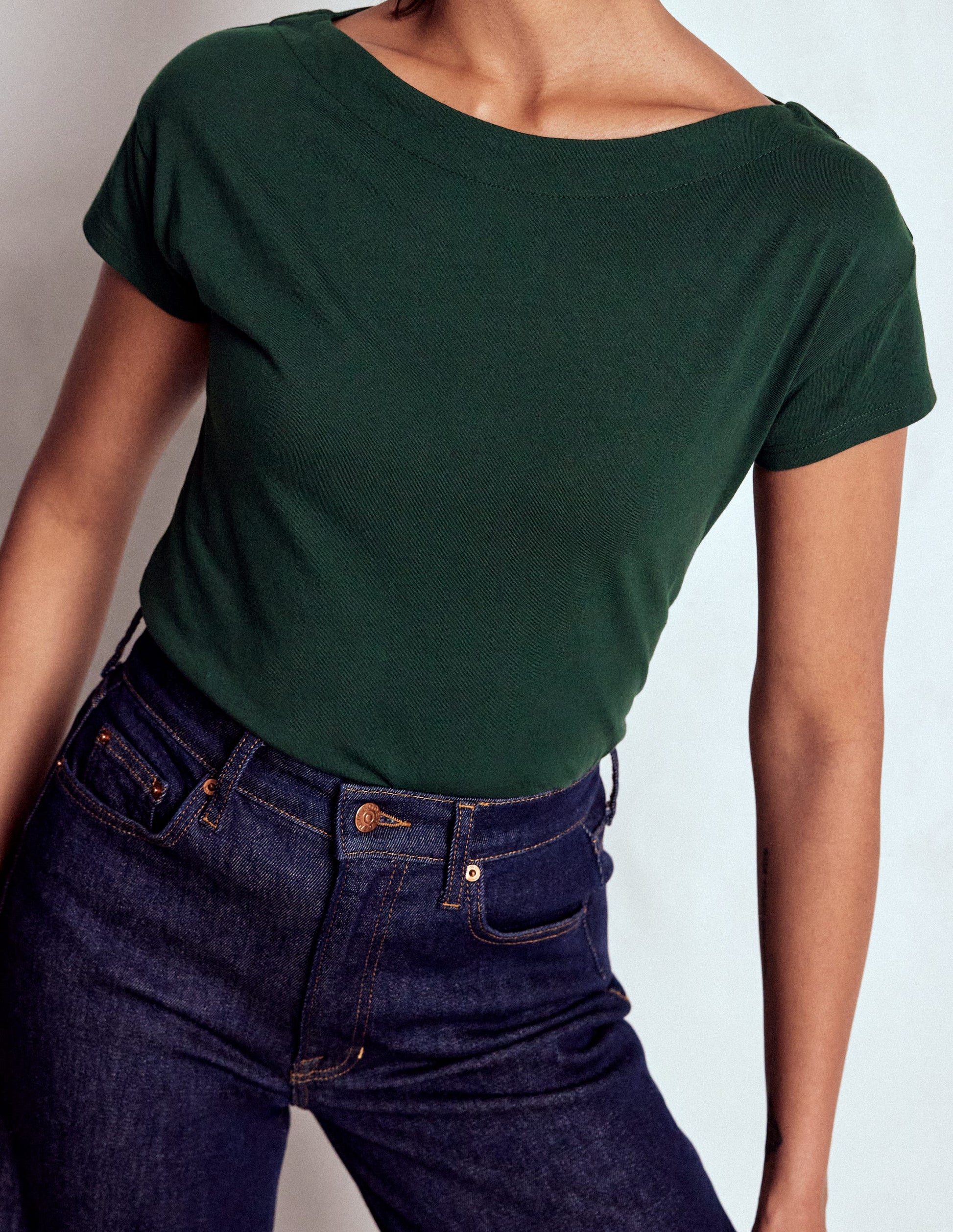 Supersoft Boat Neck T-Shirt-Green Pine-2