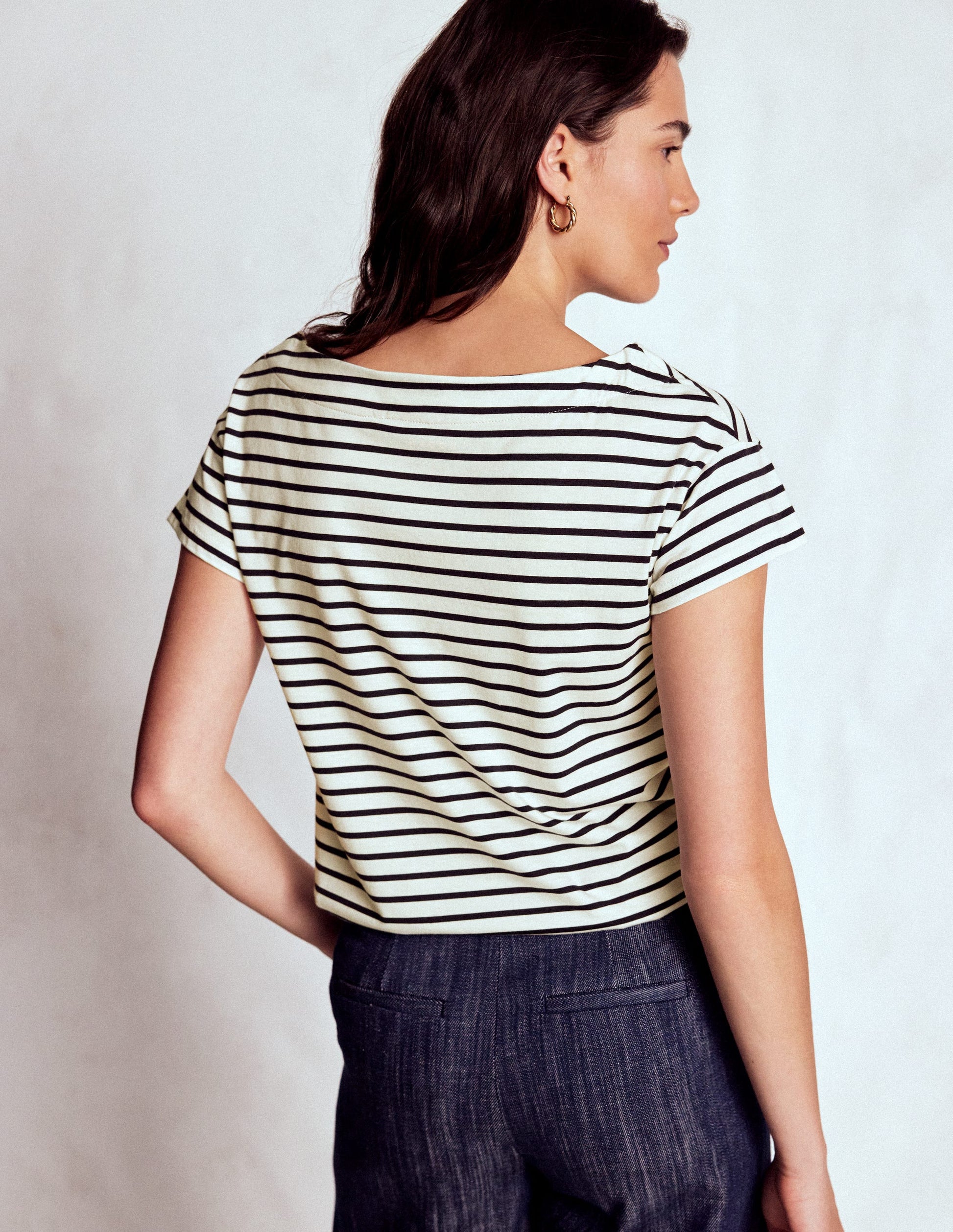 Supersoft Boat Neck T-Shirt-Ivory, Navy Stripe-3