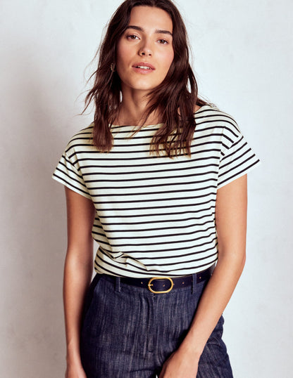 Supersoft Boat Neck T-Shirt-Ivory, Navy Stripe-4