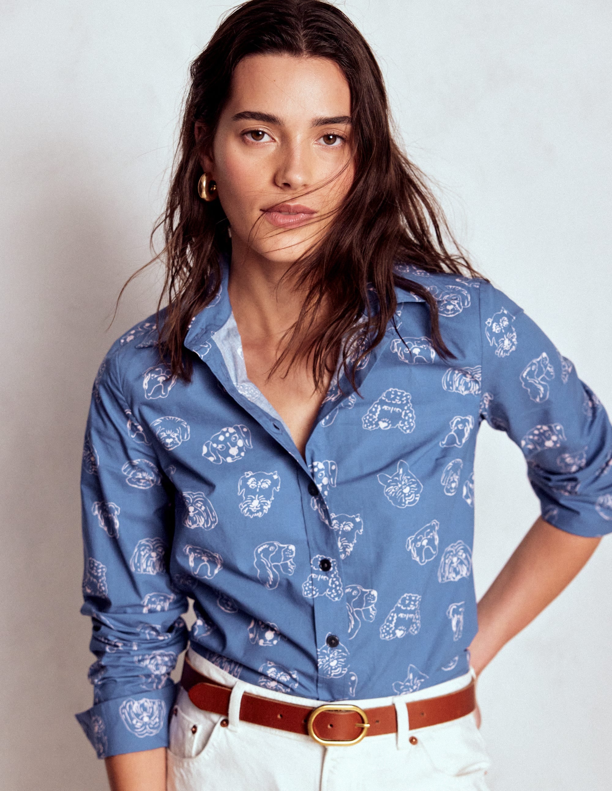 Sienna Cotton Shirt-Blue, Multi Dogs - Image 1