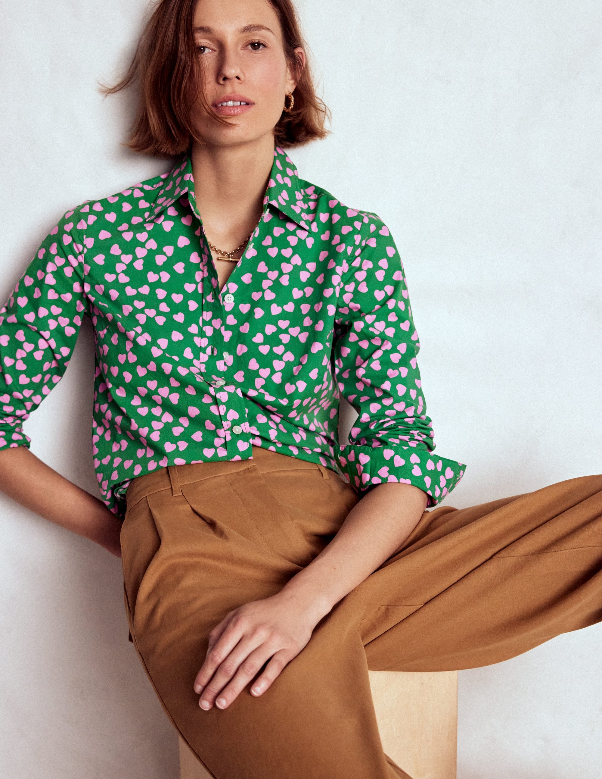 Sienna Cotton Shirt-Highland Green, Heart Cascade - Image 1