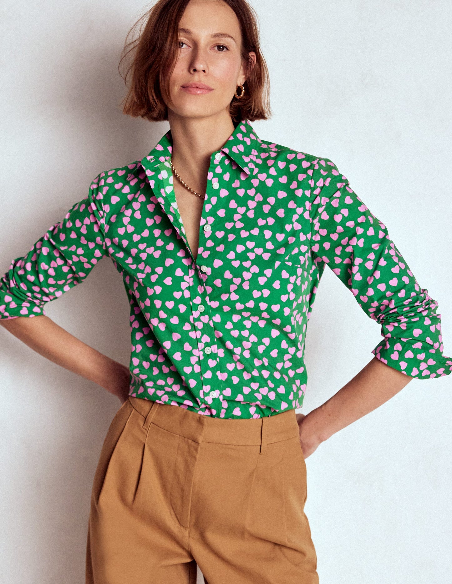 Sienna Cotton Shirt-Highland Green, Heart Cascade
