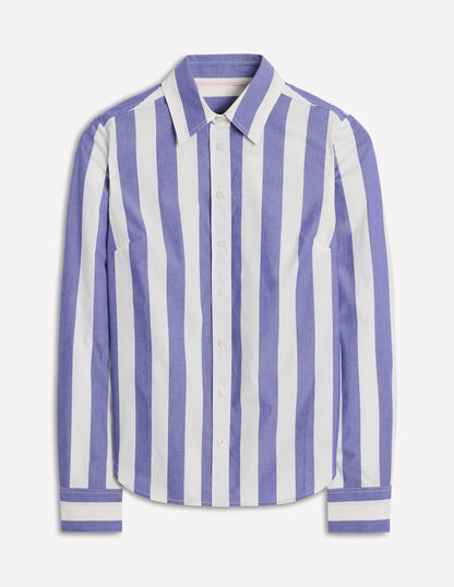 Sienna Cotton Shirt-Bright Blue and Ivory Stripe-5