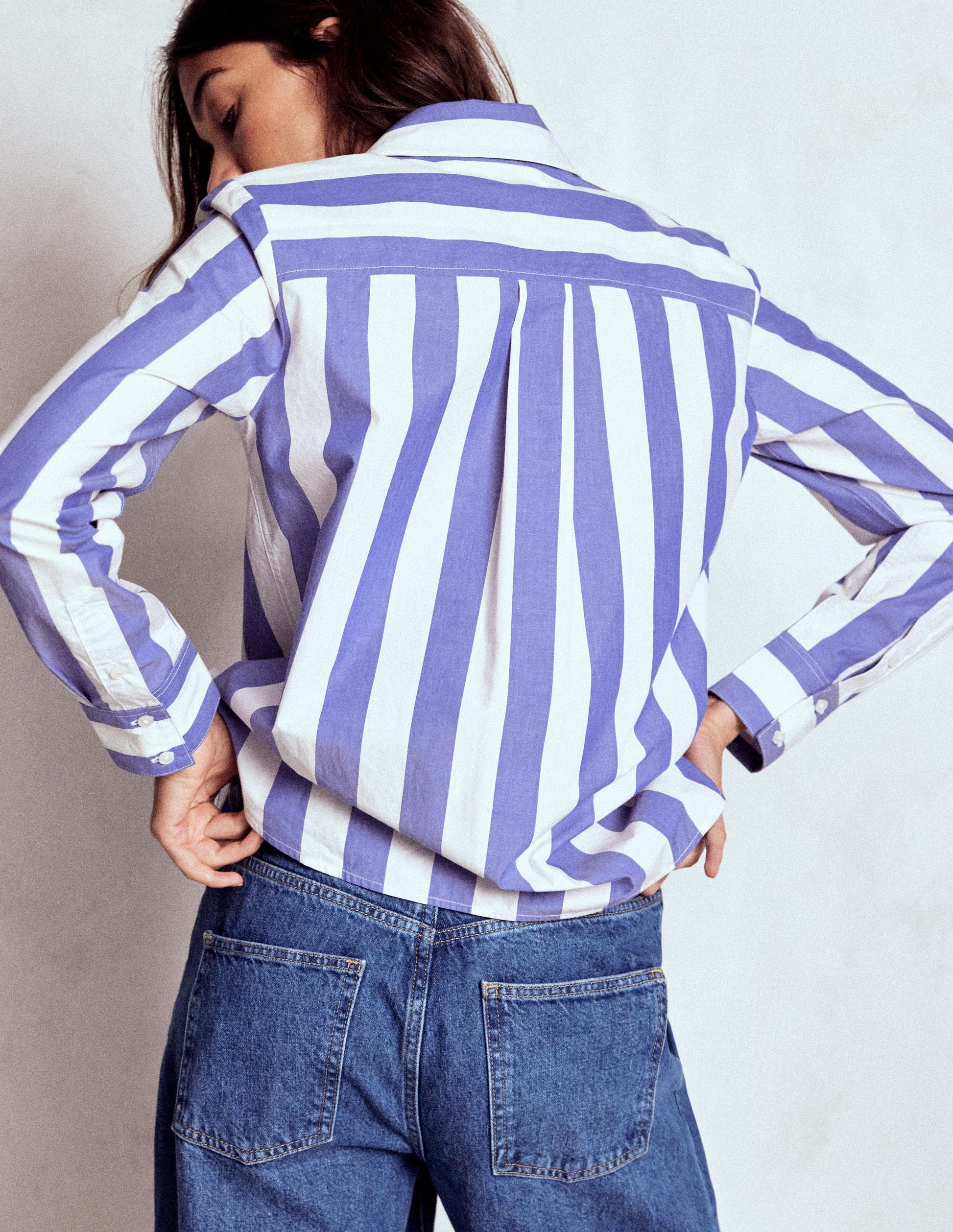 Sienna Cotton Shirt-Bright Blue and Ivory Stripe-3