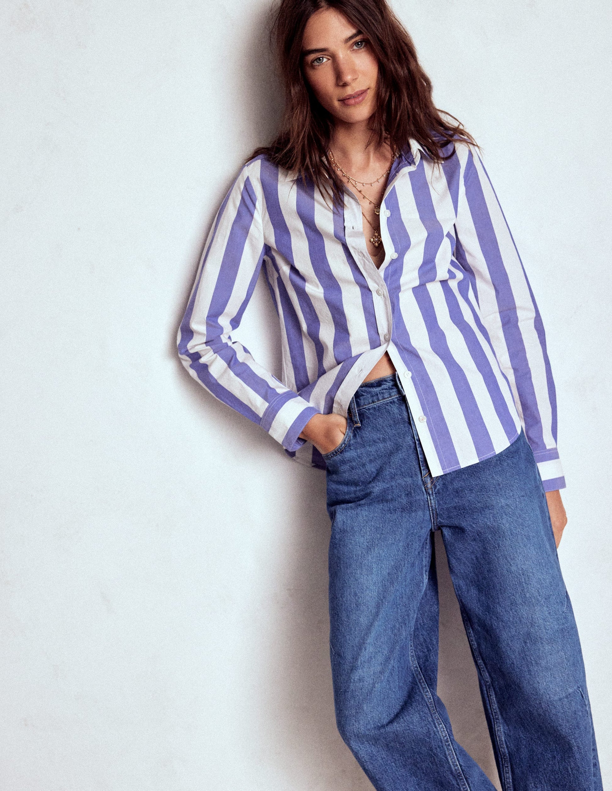 Sienna Cotton Shirt-Bright Blue and Ivory Stripe-4