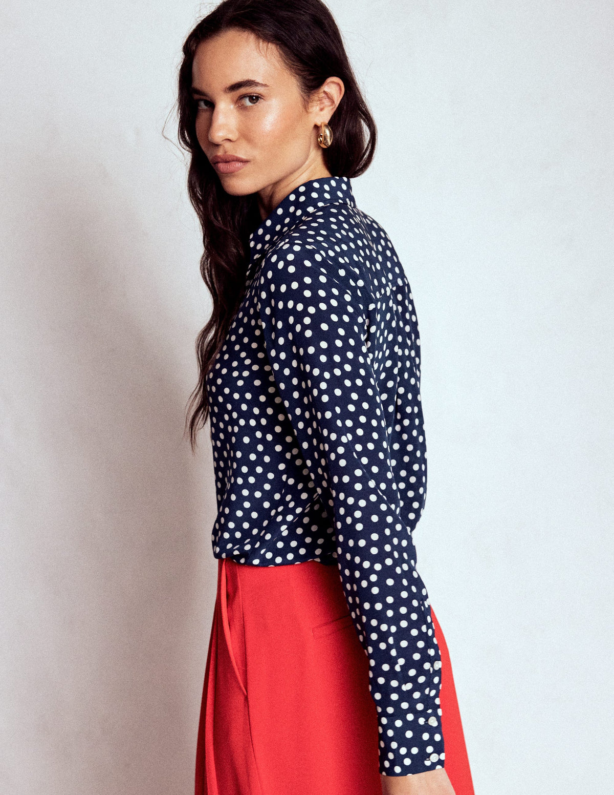 Sienna Silk Shirt-French Navy, Painted Dot - Image 3