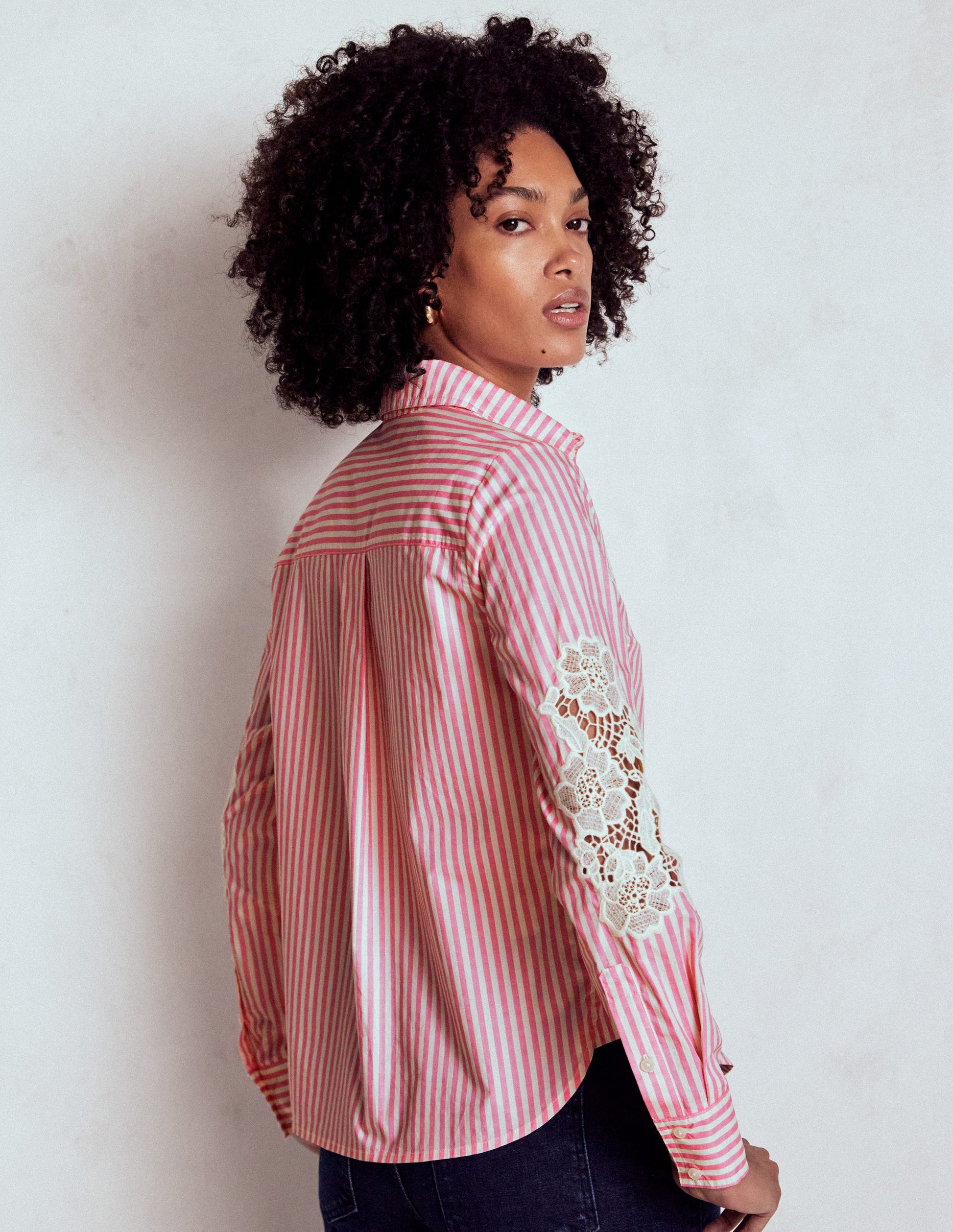 Sienna Interest Cotton Shirt-Pink and Ivory Cutwork Stripe-3