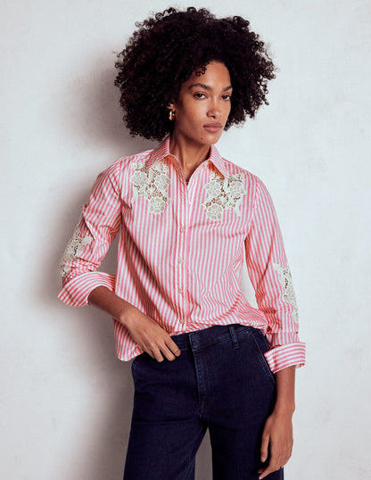 Sienna Interest Cotton Shirt-Pink and Ivory Cutwork Stripe-4