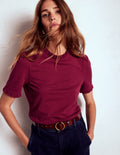 Supersoft Frill Detail T-shirt-Burgundy Red