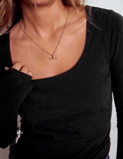 Double Layer Scoop Long Sleeve-Black-2