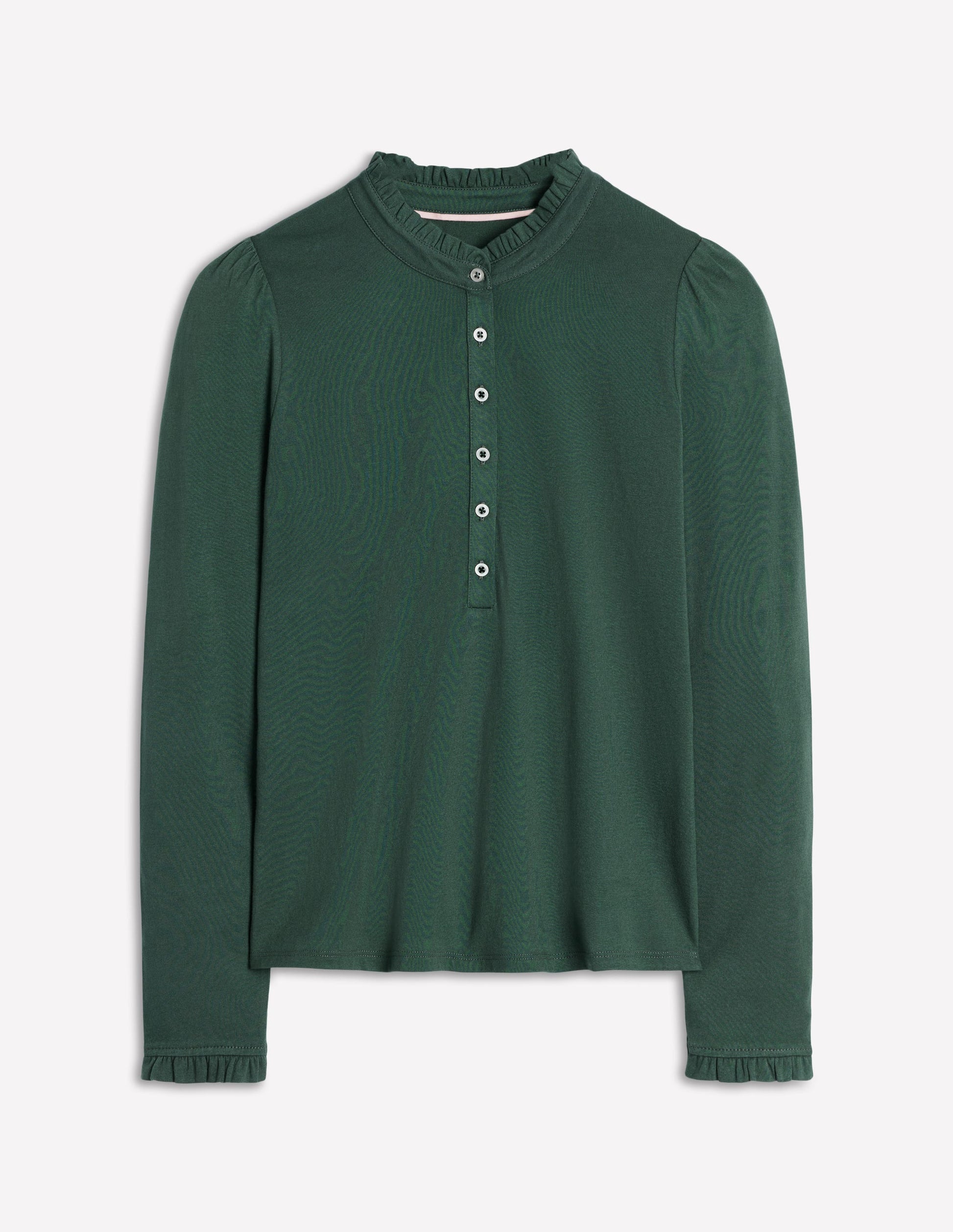 Supersoft Frill Henley Top-Green Pine-5