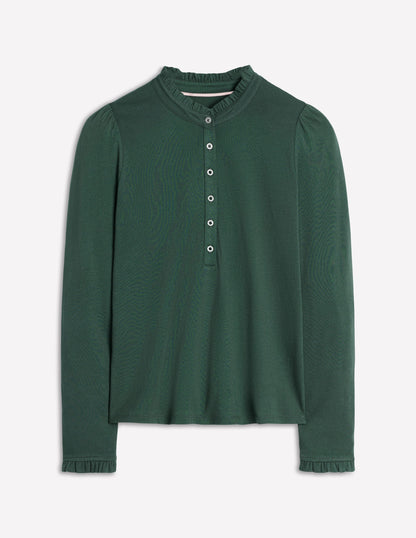 Supersoft Frill Henley Top-Green Pine-5