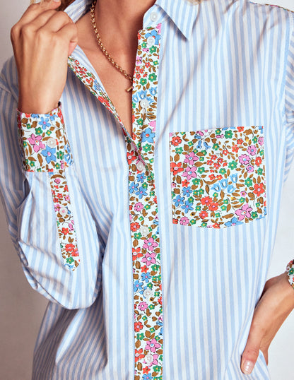 Sadie Relaxed Cotton Shirt-Blue Stripe, Flowerbed Hotch-3